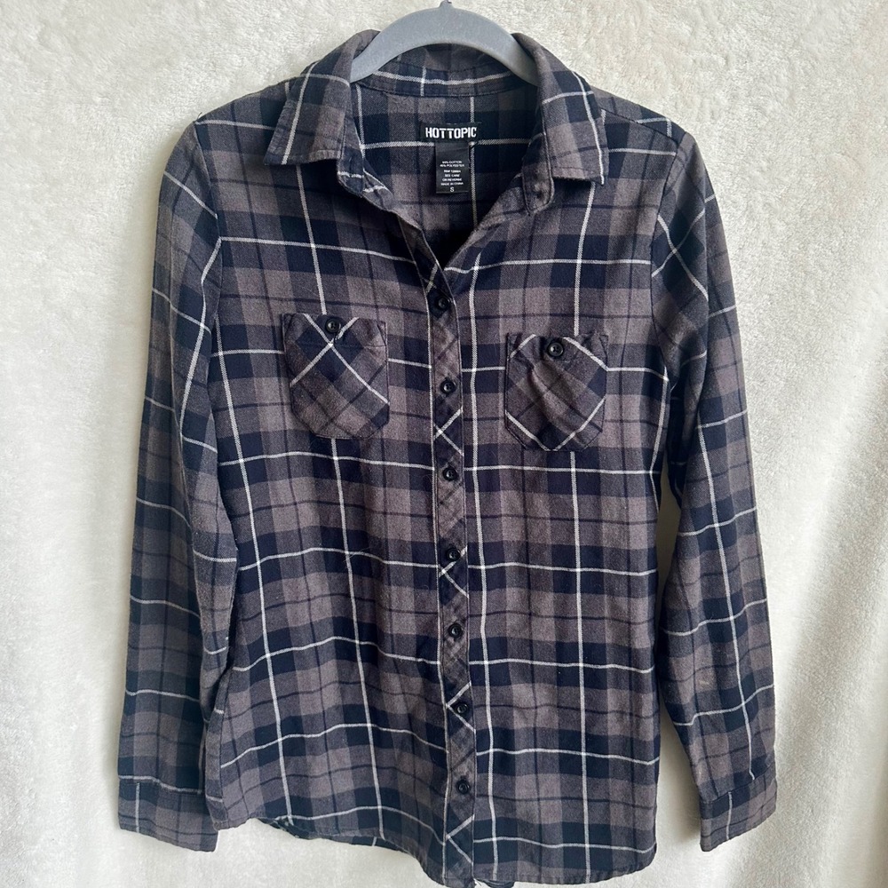 Hot Topic Gray Plaid Flannel Shirt Lace Skull Back Womens Size S Goth Grunge